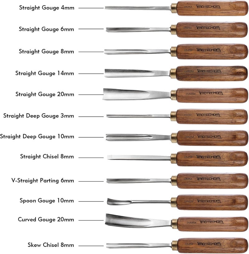 IMOTECHOM 12-Pieces Woodworking Wood Carving Tools Chisel Set with Wooden Box, Razor Sharp CR-V 60 Steel Blades - Image 3
